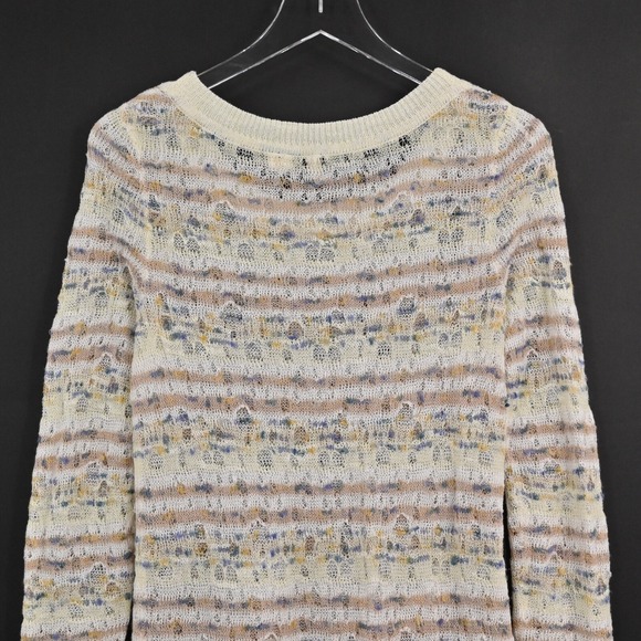 ANTHROPOLOGIE Sweater Womens Size S Cream Stripe Linen Open Knit Scoop Neck MOTH - Picture 7 of 13